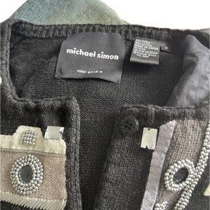 Michael Simon sweater with felt appliqué, beads, and stones.